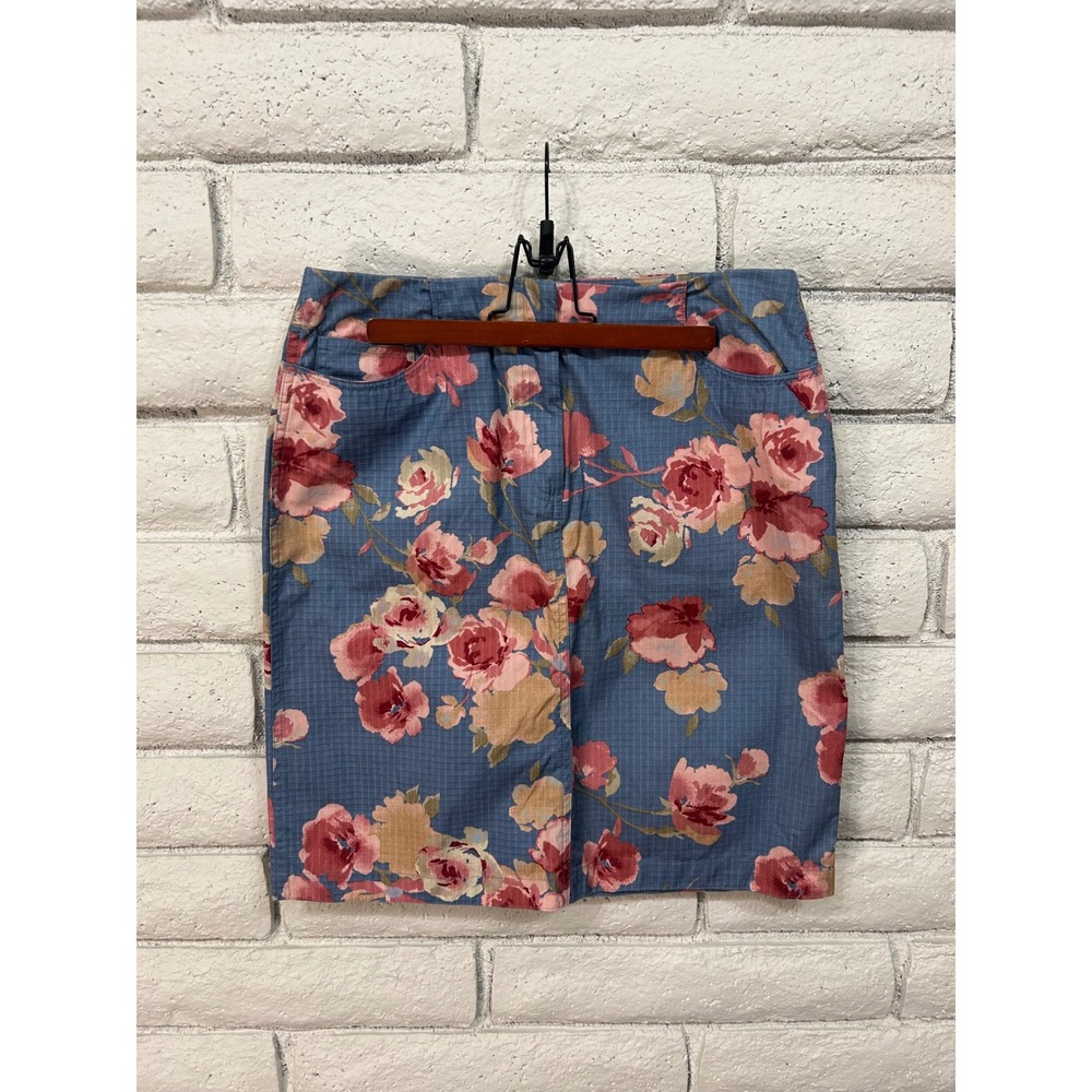 Marsh Landing Floral Ripstop Cotton Mini Skirt Blue Pink Rose Print Womens 10